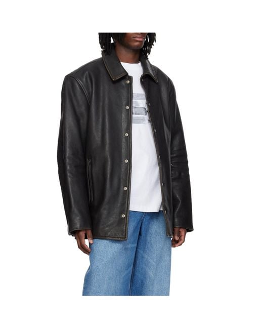 Alexander Wang Black Snap Front Leather Jacket for men