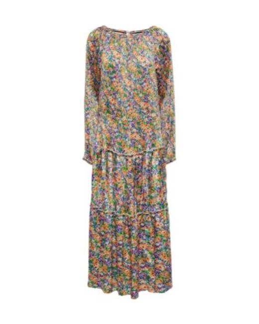 Plan C Natural Floral Pleated Midi Dress