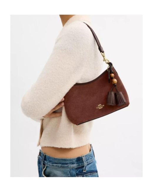 COACH Brown Laurel Small Shoulder Bag With Tassels