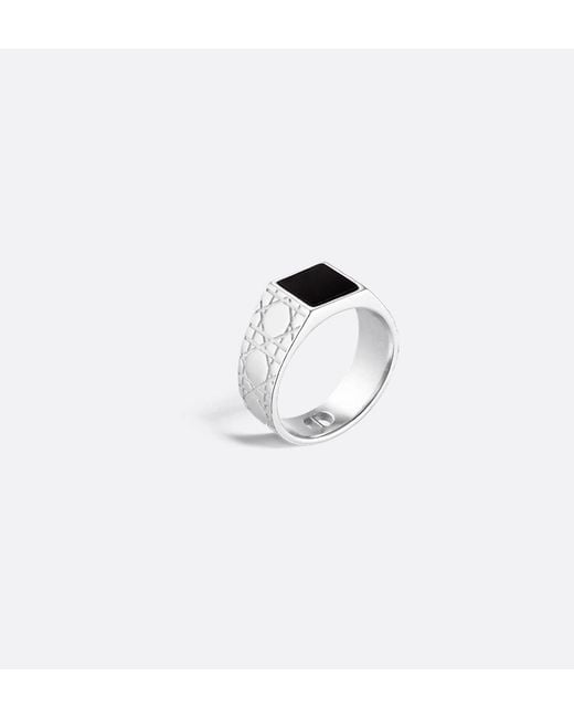Dior White Cannage Signet Ring for men