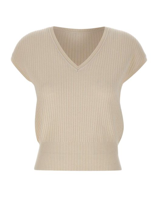 Eleventy Natural V-Neck Sleeveless Knitted Top