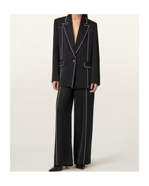 AllSaints Black Luna Contrast-Stitch Blazer