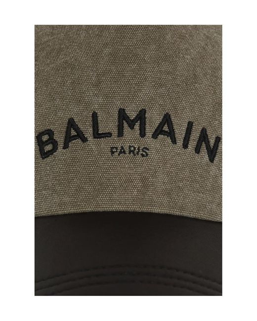 Balmain Green Cotton Cap With Logo for men