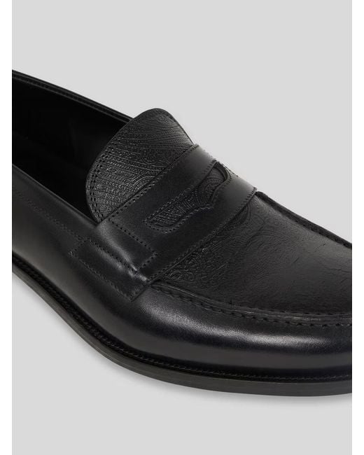 Etro Black Leather Loafers With Paisley Detail for men