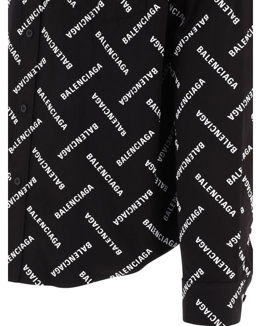 Balenciaga Black Allover Logo Printed Long-Sleeved Shirt for men