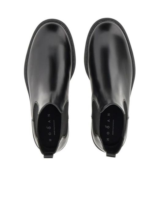 Hogan Black Round Toe Slip-On Boots for men