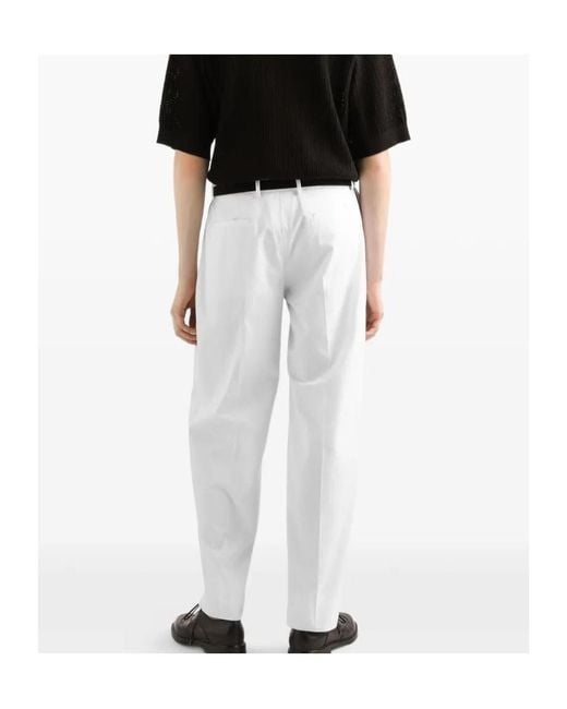 Dolce & Gabbana White Pleated Gabardine Pants for men