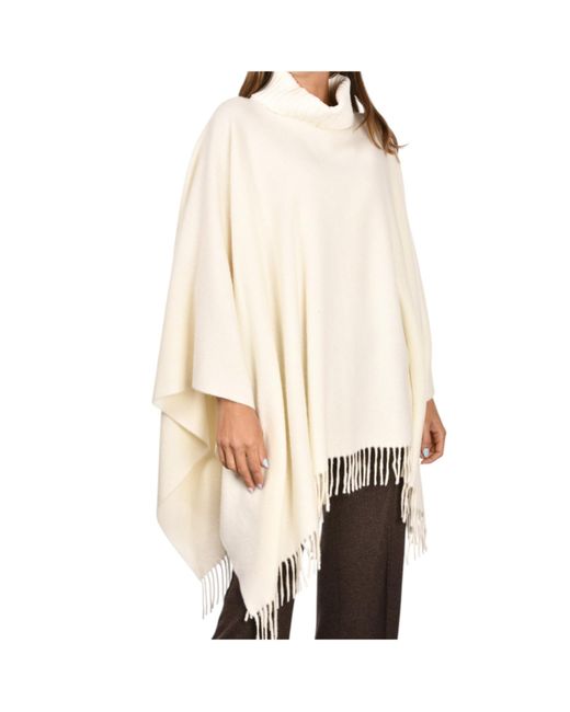 Gran Sasso Natural Fringed Roll-Neck Poncho
