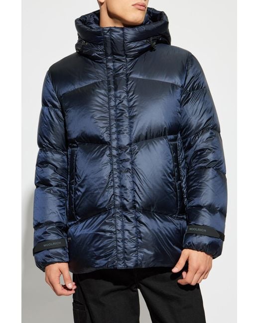 Woolrich Blue High-Neck Hooded Down Jacket for men