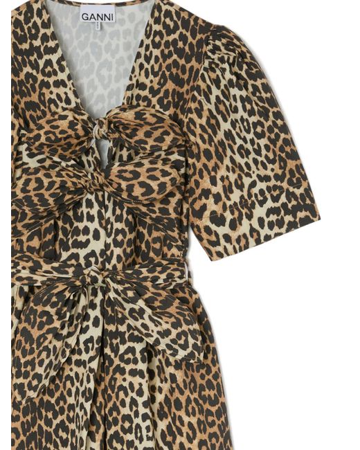 Ganni Green Animal-Print Tie-Front Dress