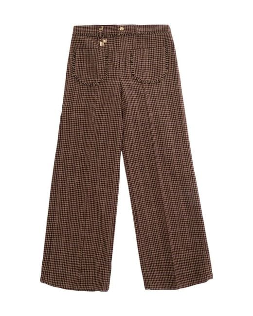 Chloé Brown Houndstooth Wool Trousers