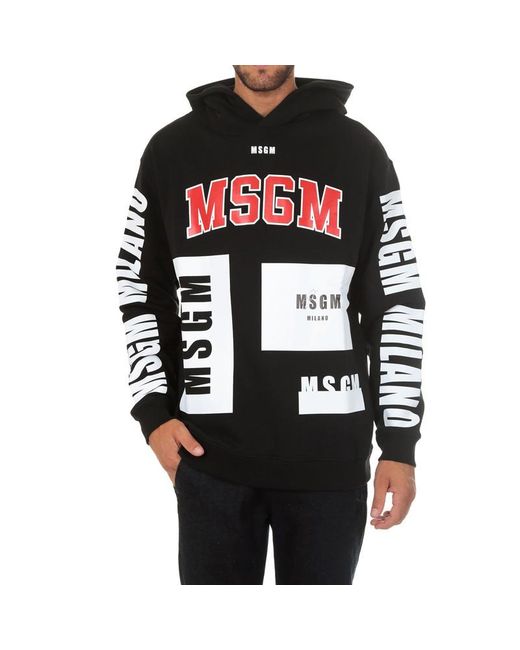 MSGM Black Printed Hooded Hoodie for men