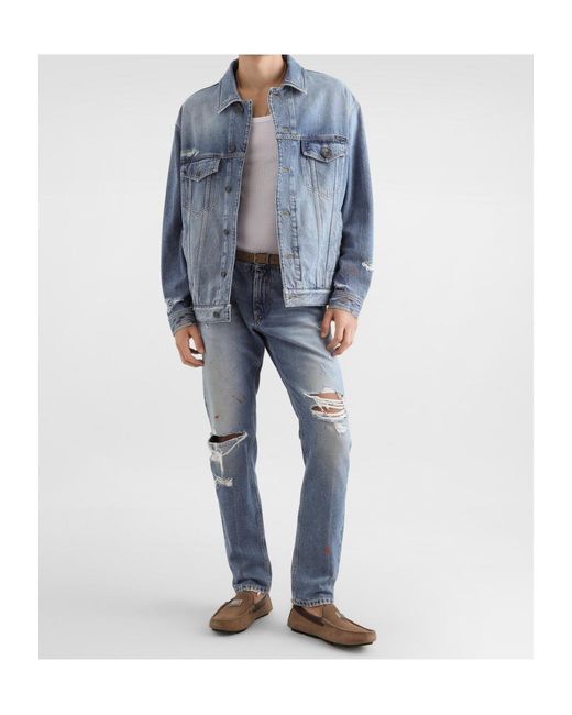 Dolce & Gabbana Blue Ripped Logo-Plaque Jeans for men
