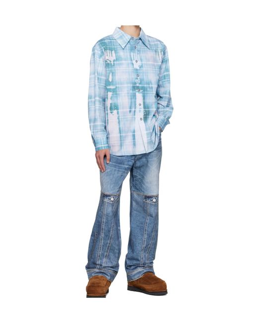 ANDERSSON BELL Blue Trompe L'Oeil Printed Check Shirt for men
