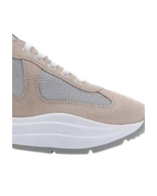 Prada Gray America's Cup Logo-Lace-Up Casual Sneakers