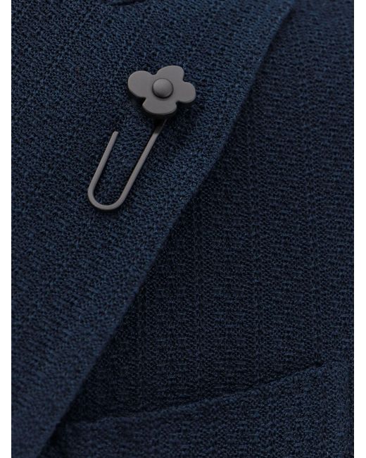Lardini Blue Double-Breasted Cotton Blazer for men