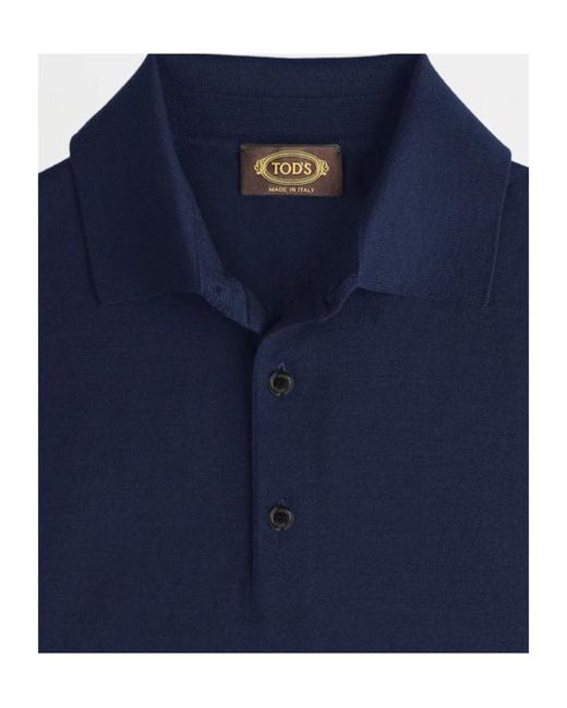 Tod's Blue Wool Polo Collar Knit Sweater for men