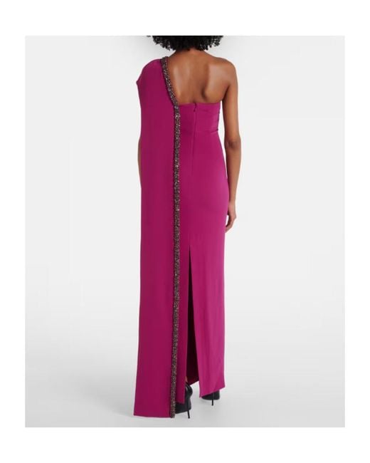 Roland Mouret Purple Caped Embellished Satin Crêpe Gown