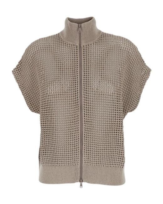 Brunello Cucinelli Gray Cardigan With Front Closure And Pockets