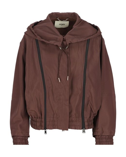 Fendi Brown Double-Zip Hooded Jacket