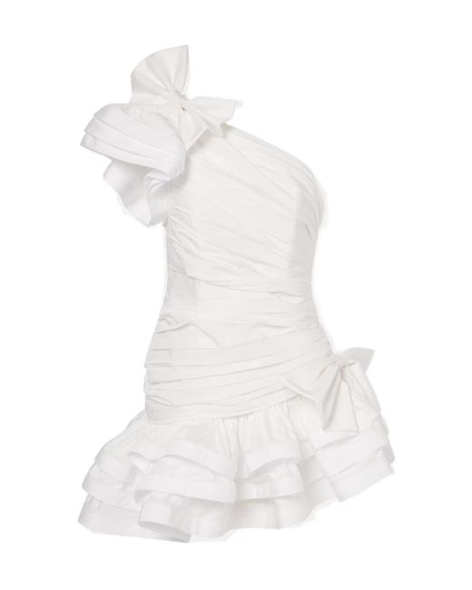 Alessandra Rich White Ruffled Taffetta Minidress