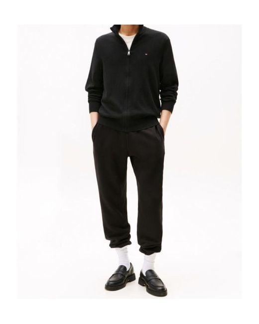 Tommy Hilfiger Black Embroidered-Logo Zip-Up Jumper for men