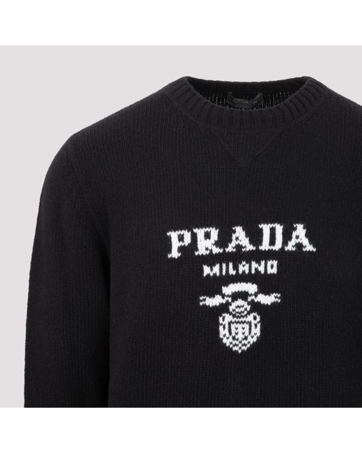 Prada Black Logo Detailed Knitted Jumper for men