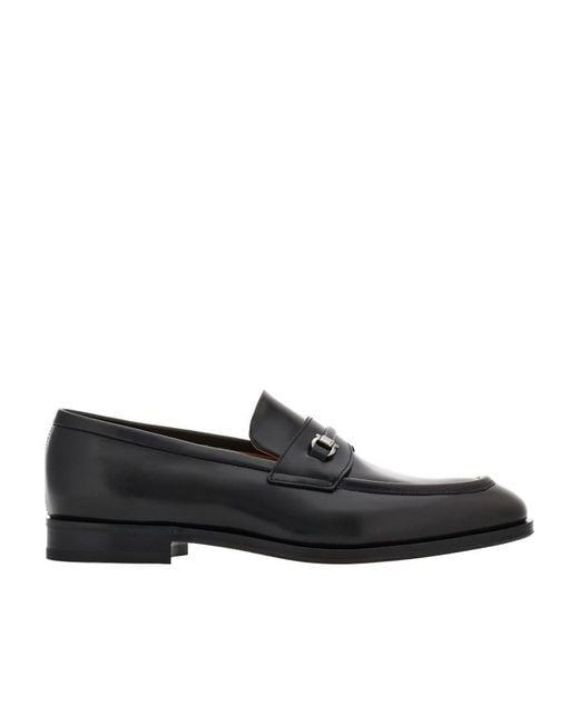Ferragamo Black Gancini Plaque Round Toe Loafers for men