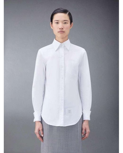 Thom Browne White Logo-Patch Button-Up Poplin Shirt