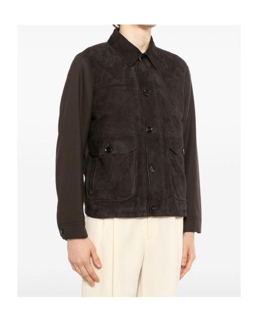Brioni Black Collared Leather Jacket for men