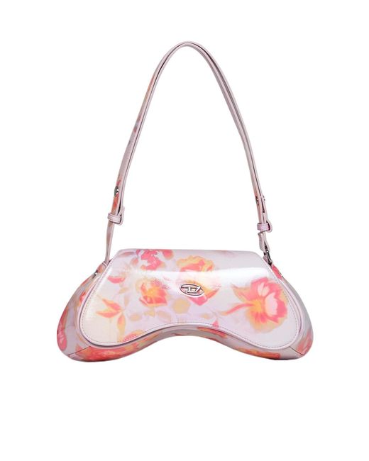 DIESEL White Play Floral-Print Shoulder Bag