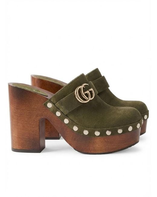 Gucci Brown Platform Clog With Double G