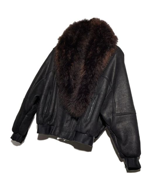 Gucci Black Fuzzy Collar Bomber Jacket