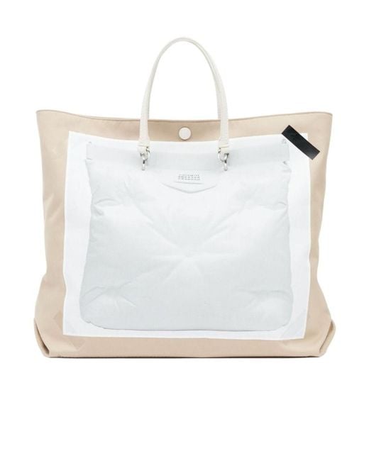Maison Margiela White Logo Patch Panelled Tote Bag
