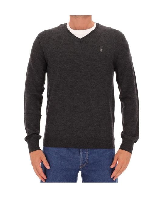 Polo Ralph Lauren Black Polo Pony Embroidered V-Neck Jumper for men