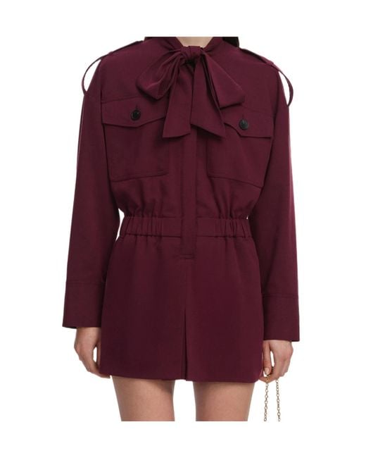 Self-Portrait Purple Tie-Neck Elasticated-Waist Mini Playsuit