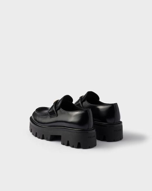 Prada Black Logo Plaque Slip-On Loafers