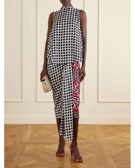 Lanvin White Asymmetric Belted Printed Silk Midi Skirt