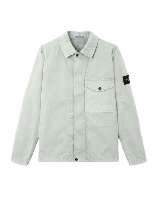 Stone Island Gray Logo Patch Long Sleeved Shirt Jacket for men