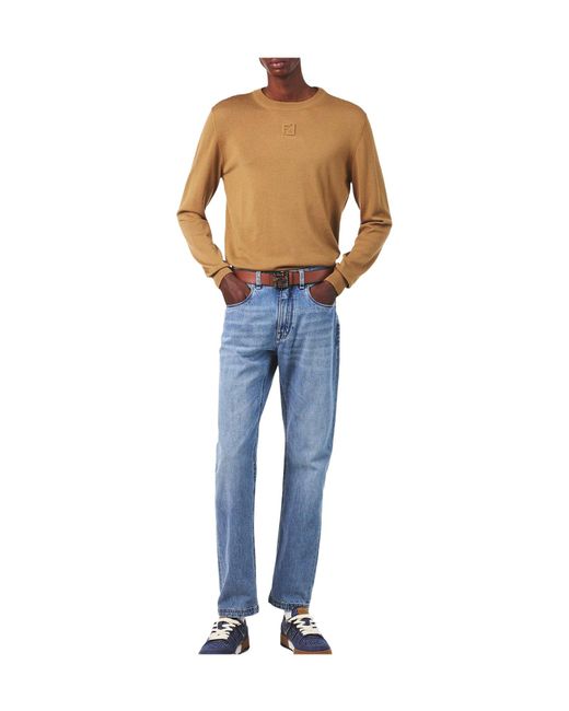 Fendi Brown Khaki Crew-Neck Long-Sleeve Knit Sweater for men