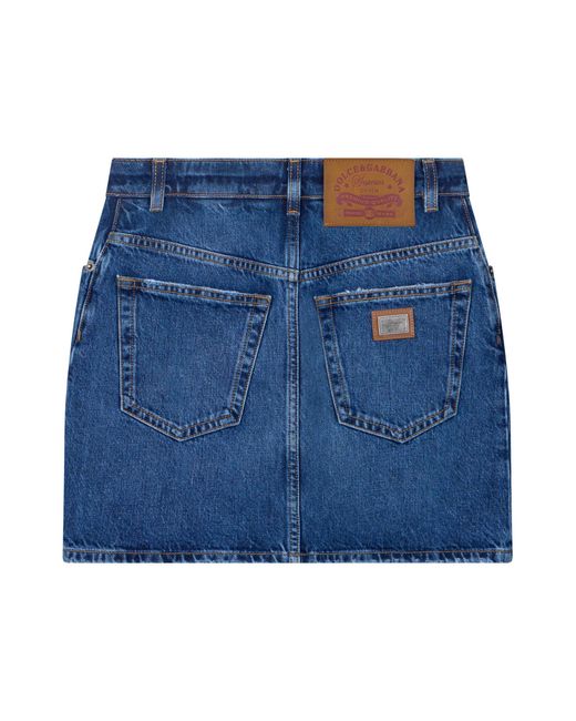 Dolce & Gabbana Blue Logo Plaque Denim Mini Skirt