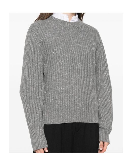 Brunello Cucinelli Gray Sequin-Embellished Ribbed-Knit for men