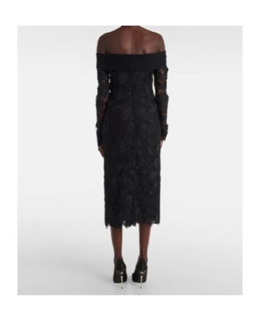Oscar de la Renta Black Orchid Floral Guipure Midi Dress