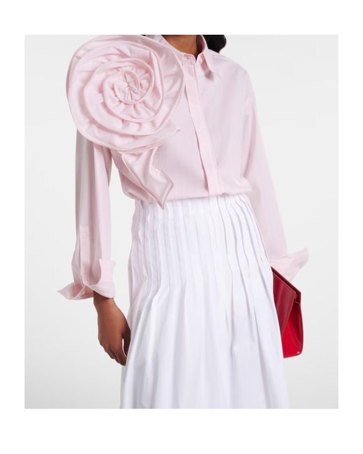 Dorothee Schumacher Pink Striped Power Floral-Appliqué Cotton-Blend Blouse