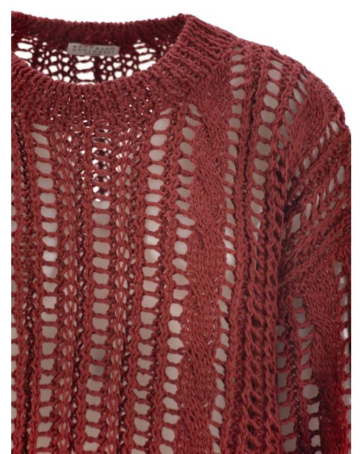 Brunello Cucinelli Red Cable & Mesh Jute And Cotton Jersey