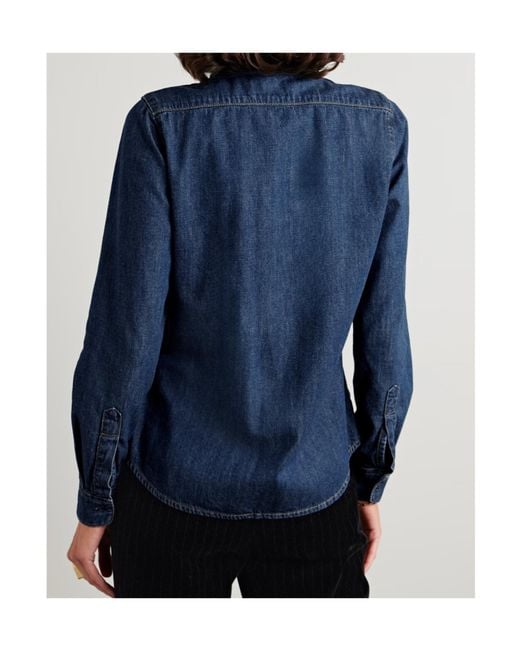 Nili Lotan Blue Lexa Ruffled Denim Shirt