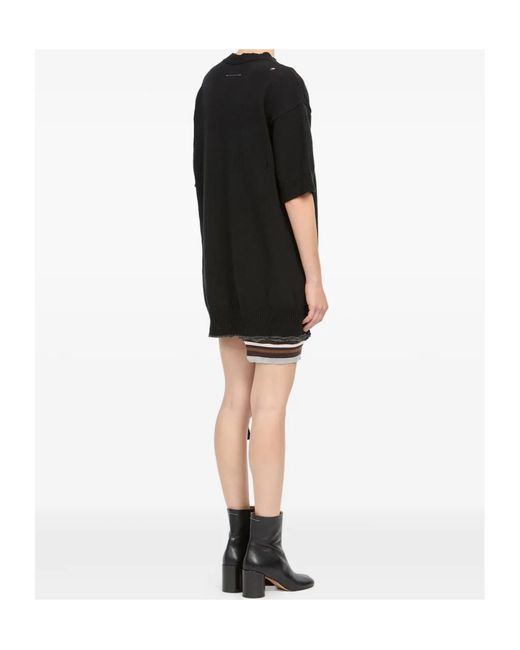 MM6 by Maison Margiela Black Distressed Knitted Mini Dress