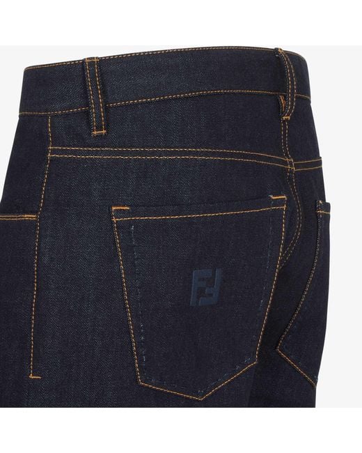 Fendi Blue Straight-Leg Long Jeans for men