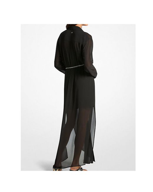 Michael Kors Black Long-Sleeve Midi Shirt Dress
