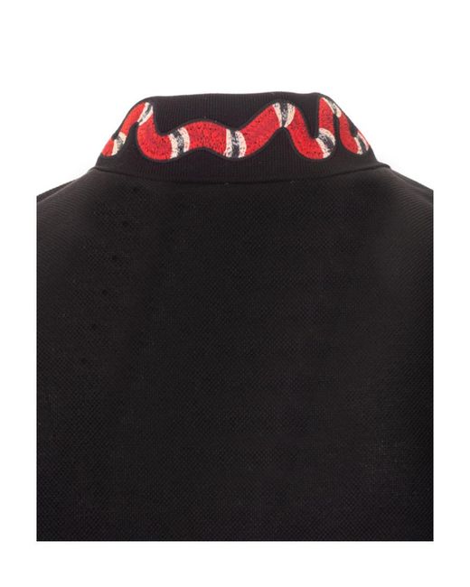 Gucci Black Polo With Snake Embroidery for men